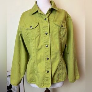 Chicos Jacket Women’s Size 3 Canvas Green Buttons Pockets 100% Cotton